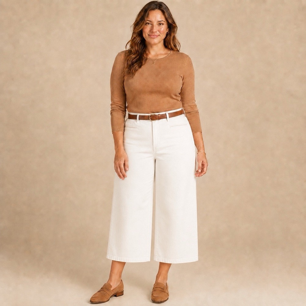 Madewell Curvy Emmett Wide Leg Jeans Women's 33x25 (14) Tile White Cropped NWT